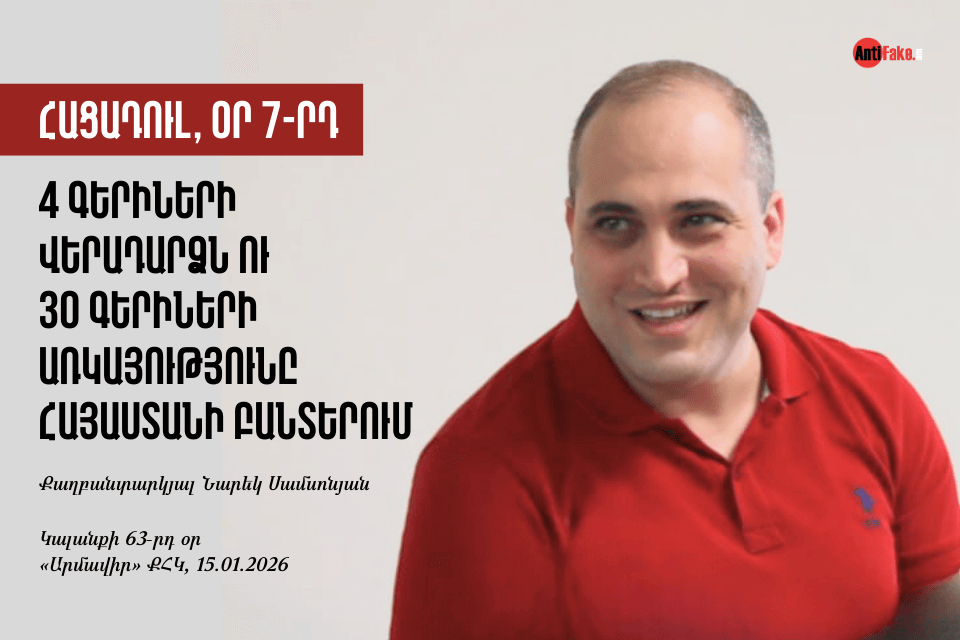 Голодовка, день 7-й. Возвращение 4 пленных и наличие 30 пленных в тюрьмах Армении. Политзаключенный Нарек Самсонян