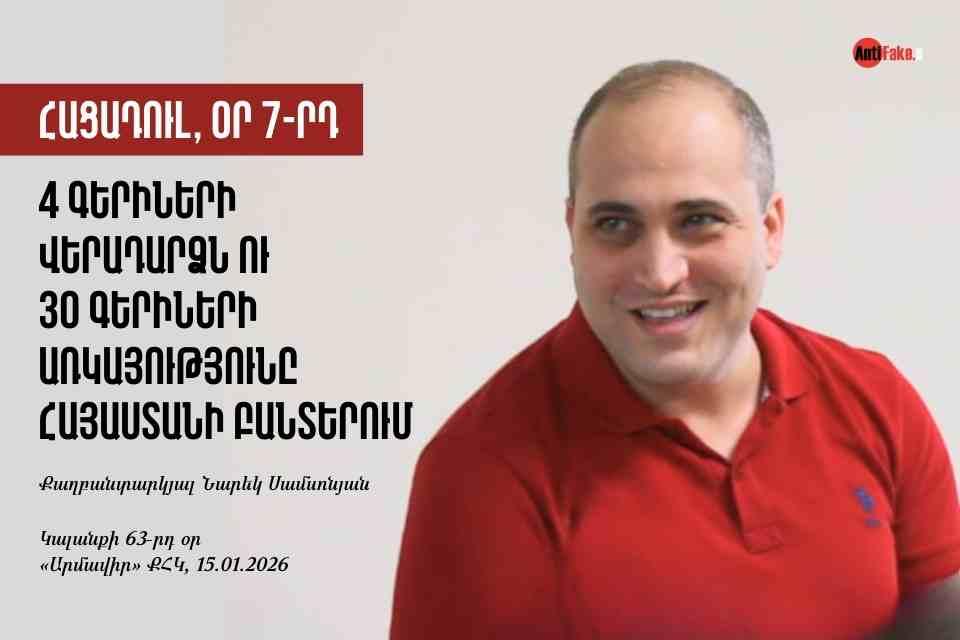 Grève de la faim, 7e jour. Le retour de 4 prisonniers et la présence de 30 prisonniers dans les prisons d'Arménie. Le prisonnier politique Narek Samsonyan